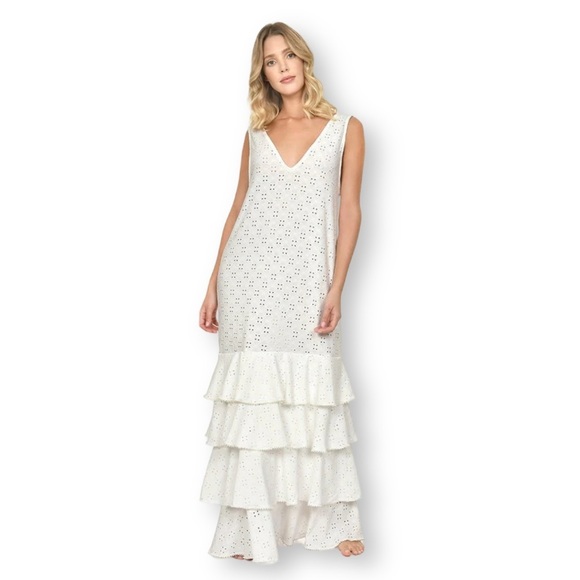 Anthropologie Encantadore White Eyelet Lace Ruffled Shashi Maxi Dress NWT - Picture 2 of 14
